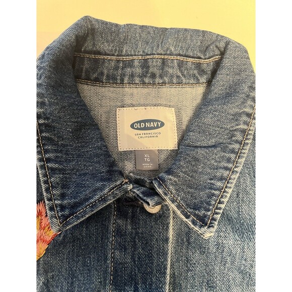 Old Navy Women's‎ Size XL Floral Embroidered Denim Button Up Jacket - Picture 2 of 6